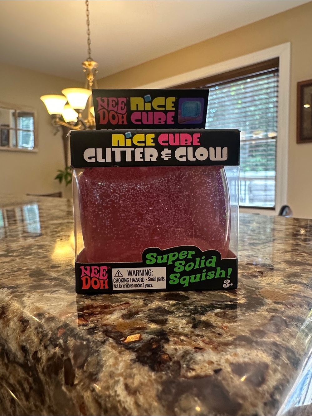 Nee Doh Nice Cube Glitter & Glow Super Solid Squish - Pink